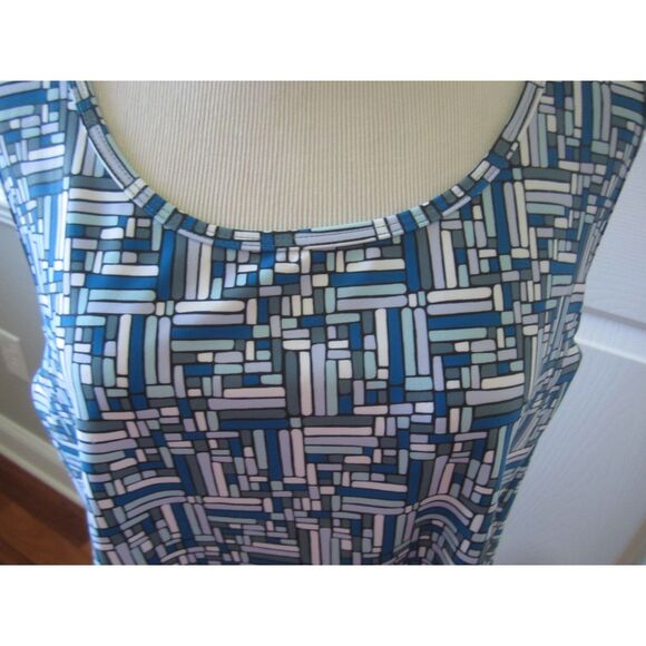 NUU MUU SCOOP RUNNING DRESS BLUE GEOMETRIC PATTERN BACK POCKET 2X - Picture 2 of 5